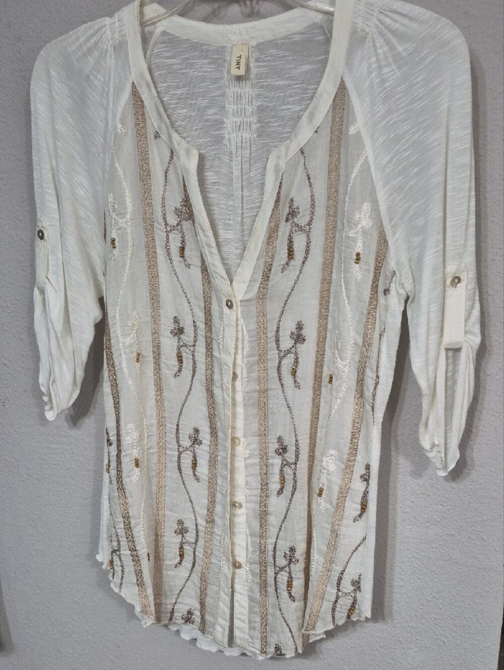 Women's White Embroidered Button-Front Blouse
